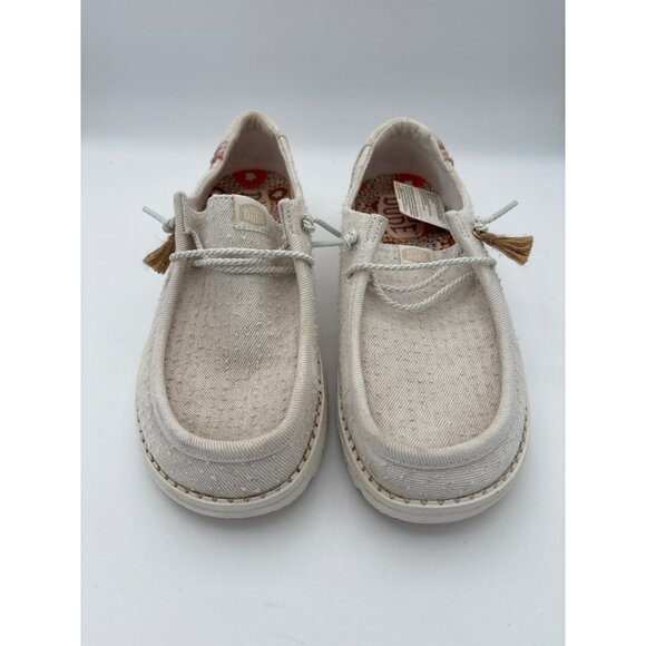 Women’s Hey Dude Size 8 White Canvas Loafers - Picture 1 of 7